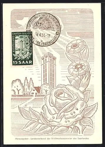 Künstler-AK Bexbach, Landesausstellung Garten und Blumen im sozialen Wohnungsbau 1951