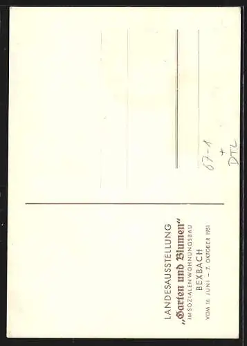 Künstler-AK Bexbach, Landesausstellung Garten und Blumen im sozialen Wohnungsbau 1951