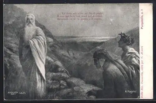 Künstler-AK sign. A. Magrini: Dante und Vergil, Die Göttliche Komödie