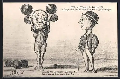Künstler-AK sign. H. D.: L`Oeuvre de Daumier, La Régéneration de l`homme par la gymnastique