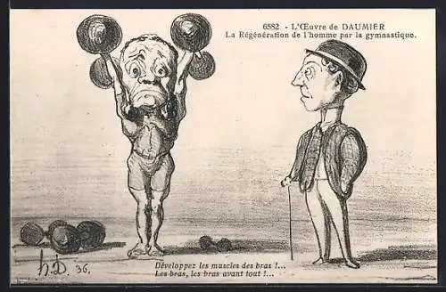 Künstler-AK sign. H. D.: L`Oeuvre de Daumier, La Régéneration de l`homme par la gymnastique