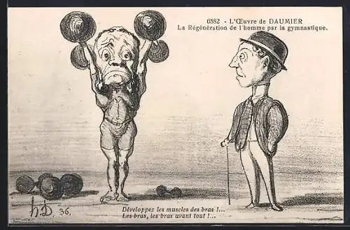 Künstler-AK sign. H. D.: L`Oeuvre de Daumier, La Régéneration de l`homme par la gymnastique