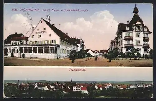 AK Bad Dürrheim, Hotel Kreuz mit Friedrichstrasse, Totalansicht
