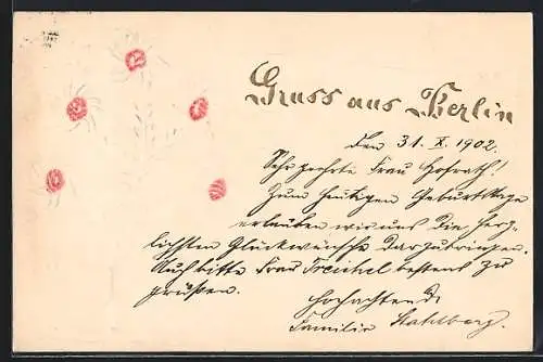 Papierkunst-AK Berlin, Blume mit roten Blüten