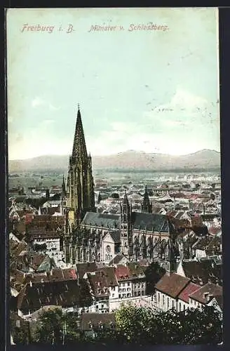 AK Freiburg i. B., Münster v. Schlossberg aus der Vogelschau