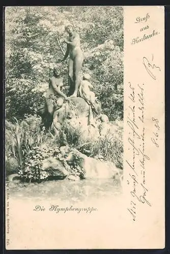 AK Karlsruhe, Die Nymphengruppe, Skulpturen