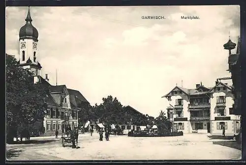 AK Garmisch, Marktplatz, Pferdekutsche