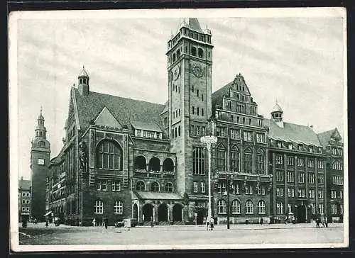 AK Chemnitz, Rathaus mit Vorplatz und Strassenpartie