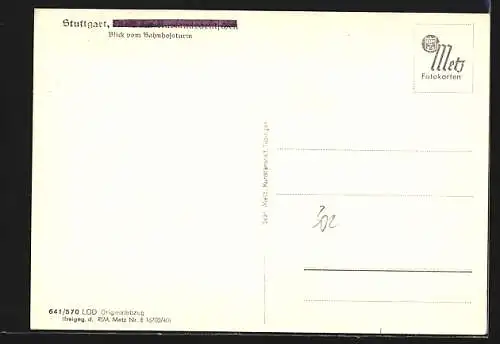 AK Stuttgart, Ortsansicht vom Bahnhofsturm
