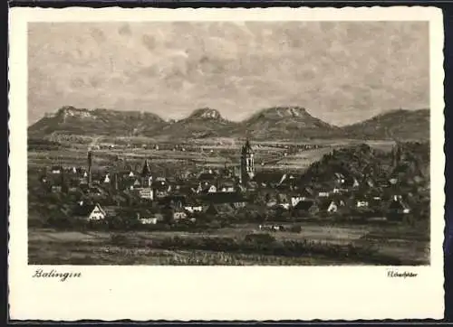 Künstler-AK Balingen, Gesamtansicht mit Blick in die Berge