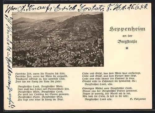 AK Heppenheim an der Bergstrasse, Gesamtansicht aus der Vogelschau, Lied von H. Holzamer