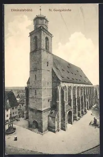 AK Dinkelsbühl, St. Georgskirche mit Brunnen