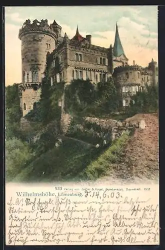 AK Kassel-Wilhelmshöhe, Blick auf Löwenburg