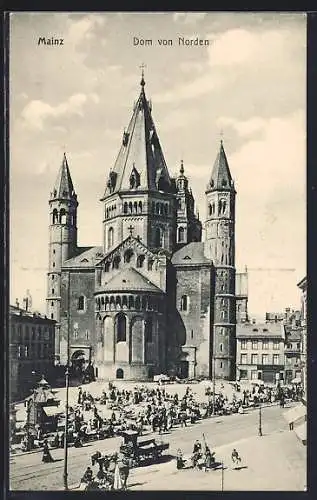 AK Mainz, Marktplatz mit Dom von Norden