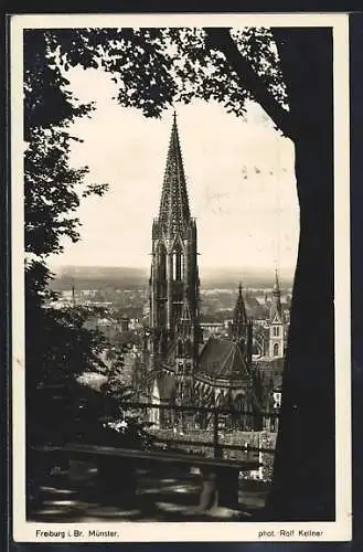 AK Freiburg i. Br., Blick auf das Münster vom Schlossberg gesehen