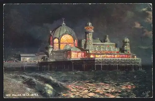 Künstler-AK Nice, Palais de la Jetée illuminé la nuit