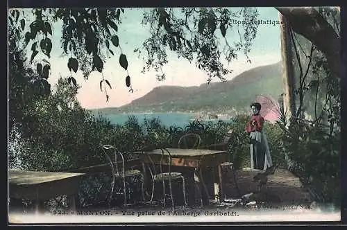 AK Menton, Vue prise de l`Auberge Garibaldi avec vue sur la mer et les collines