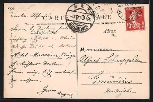 AK Menton, Vue prise de l`Auberge Garibaldi avec vue sur la mer et les collines