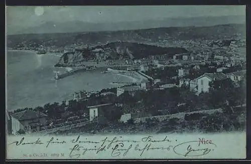 Mondschein-AK Nice, Vue panoramique du port et de la ville