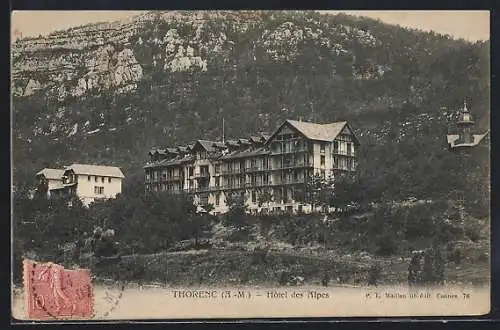 AK Thorenc, Hôtel des Alpes avec montagnes en arrière-plan