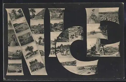 AK Nice, Collage de vues diverses de la ville et de la région