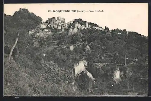 AK Roquebrune, Vue générale du village perché et des alentours boisés