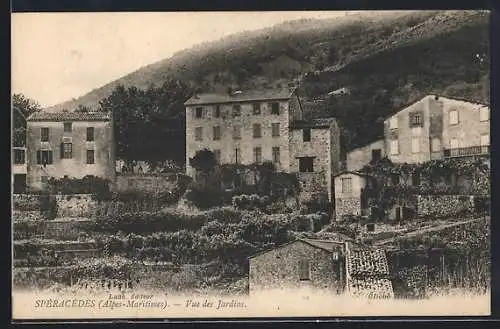 AK Spéracèdes, Vue des jardins et maisons anciennes des Alpes-Maritimes
