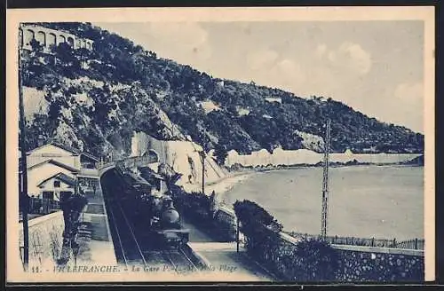 AK Villefranche, La Gare P.L.M. et la Plage