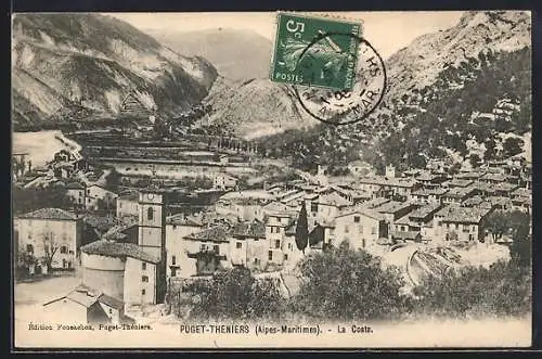 AK Puget-Théniers, La Coste et vue sur le village et les montagnes environnantes