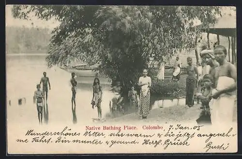 AK Colombo, Native Bathing Place, asiatische Volkstypen