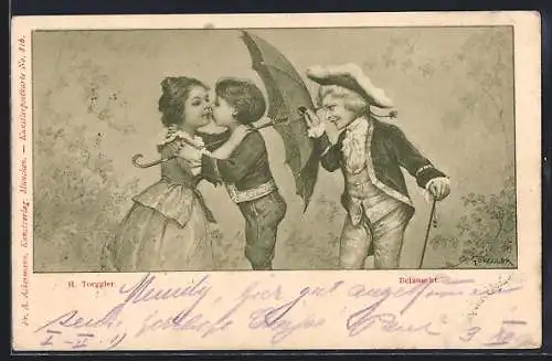 Künstler-AK Hermann Torggler: Knabe belauscht ein Liebespaar