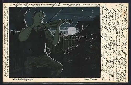 Künstler-AK Hans Thoma: Mondscheingeiger, Musiker