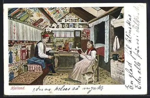 AK Osteuropäisches Paar in Tracht in der guten Stube