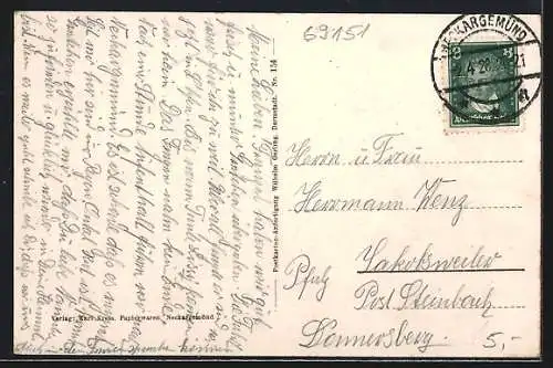 AK Neckargemünd, Totalansicht mit Fluss und Kirchen