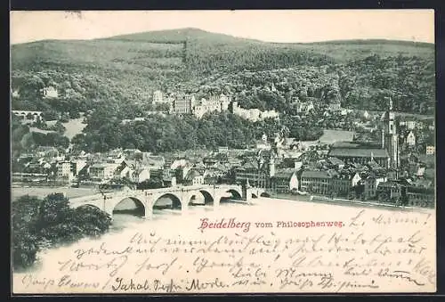 AK Heidelberg, Blick auf die Stadt vom Philosophenweg
