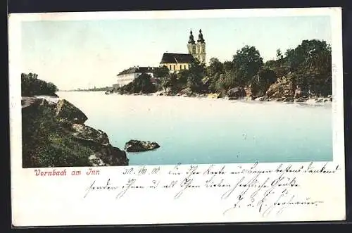 AK Vornbach am Inn, Kloster und Kirche vom Wasser aus