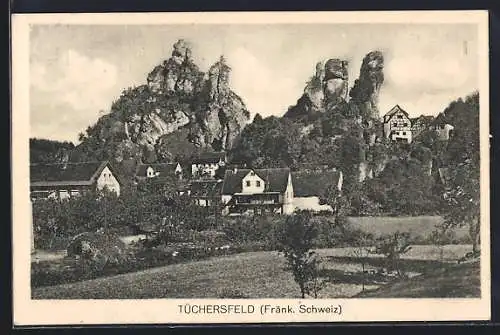 AK Tüchersfeld, Blick auf das Dorf vor Felsenlandschaft