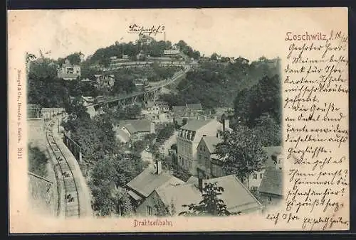 AK Dresden-Loschwitz, Gesamtansicht mit Drahtseilbahn