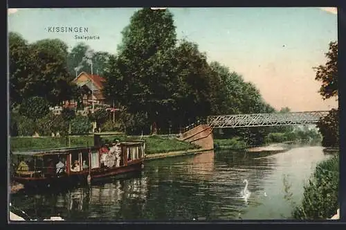 AK Kissingen, Saalepartie mit Dampschiff und Brücke