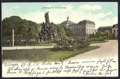 AK Erlangen, Schlossgarten mit Brunnen