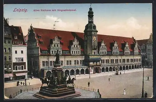 AK Leipzig, Altes Rathaus mit Siegesdenkmal