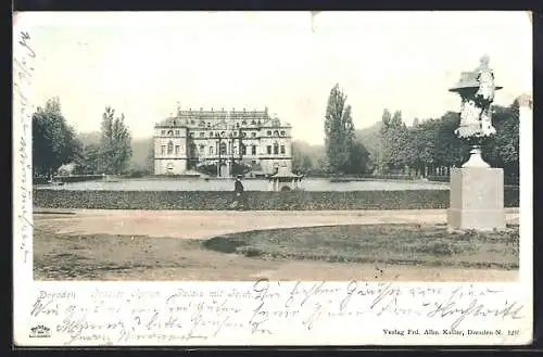AK Dresden, Grosser Garten, Palais mit Teich