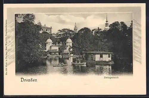 AK Dresden, Zwingerteich mit Ruderbooten