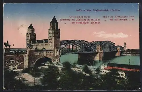 AK Köln a. Rh., Blick auf die Hohenzollernbrücke