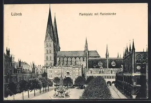 AK Lübeck, Marktplatz mit Marienkirche