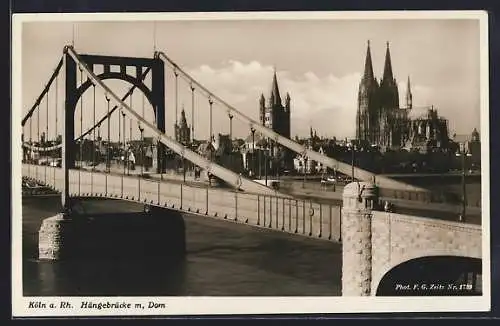 AK Köln a. Rh., Hängebrücke mit Dom