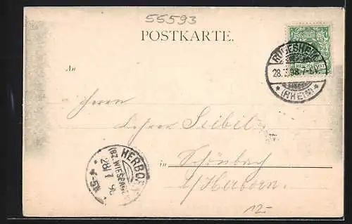 AK Rüdesheim / Rhein, Partie am Ufer mit Turm