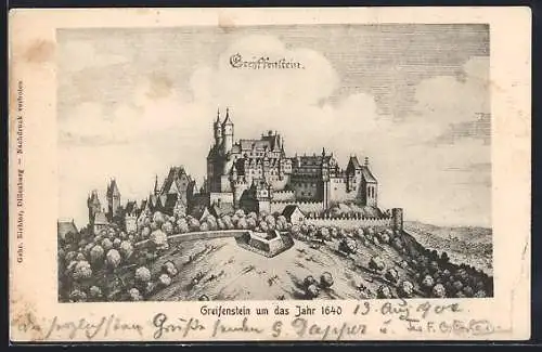 Künstler-AK Greifenstein / Westerwald, Ortsansicht um das Jahr 1640