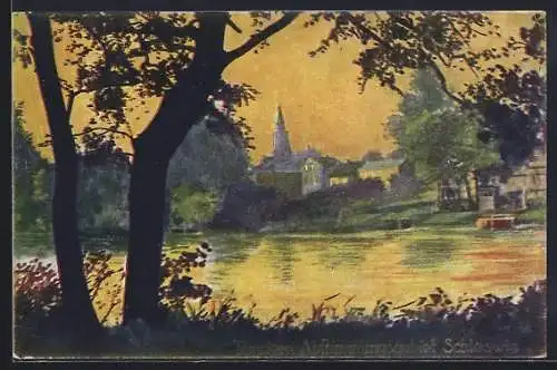 Künstler-AK Tondern, Flusspartie am Abend