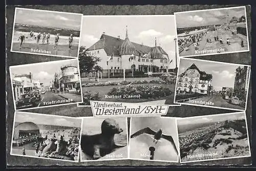 AK Westerland /Sylt, Nordseebad, Kurhaus Casino, Badeleben, Musikpavillon